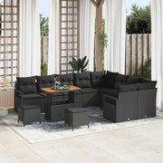 Havesofa Sæt med pude 12 pcs Sort polyrattan