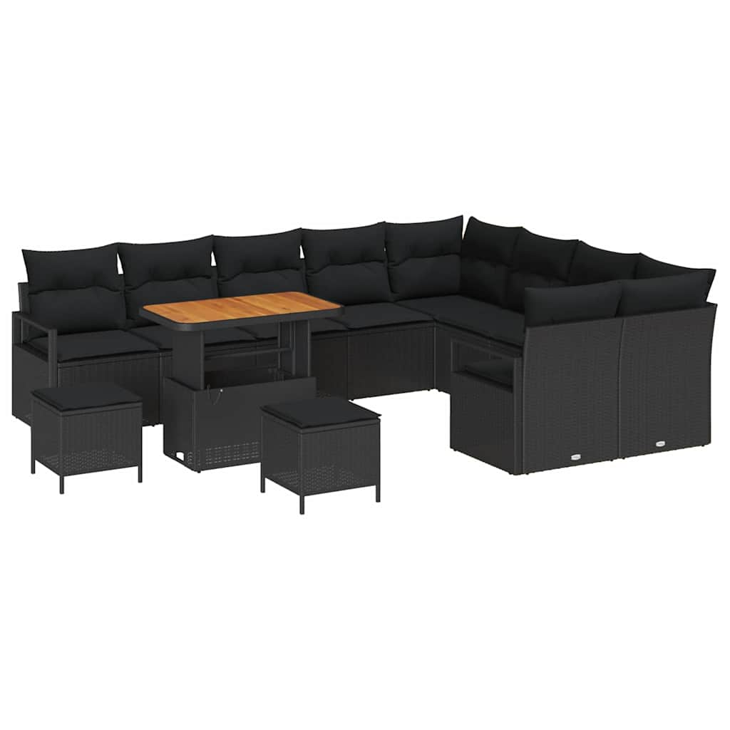 Havesofa Sæt med pude 12 pcs Sort polyrattan