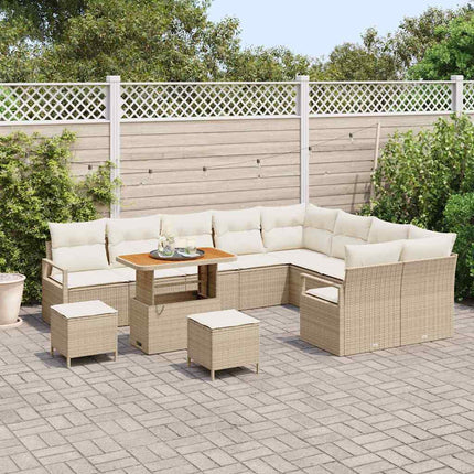 Havesofa Sæt med pude 12 pcs Beige polyrattan