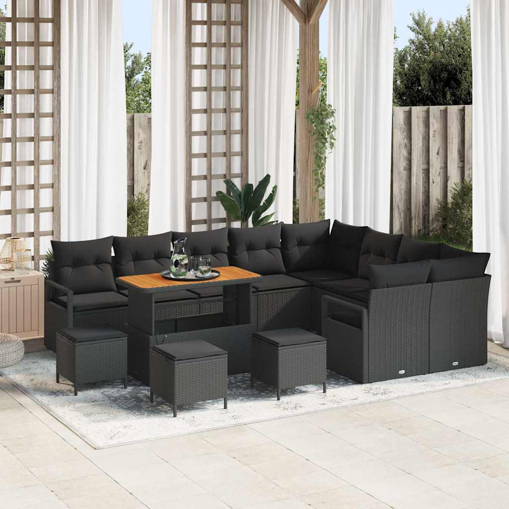 Havesofa Sæt med pude 13 pcs Sort polyrattan