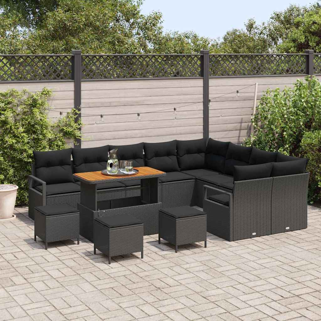 Havesofa Sæt med pude 13 pcs Sort polyrattan