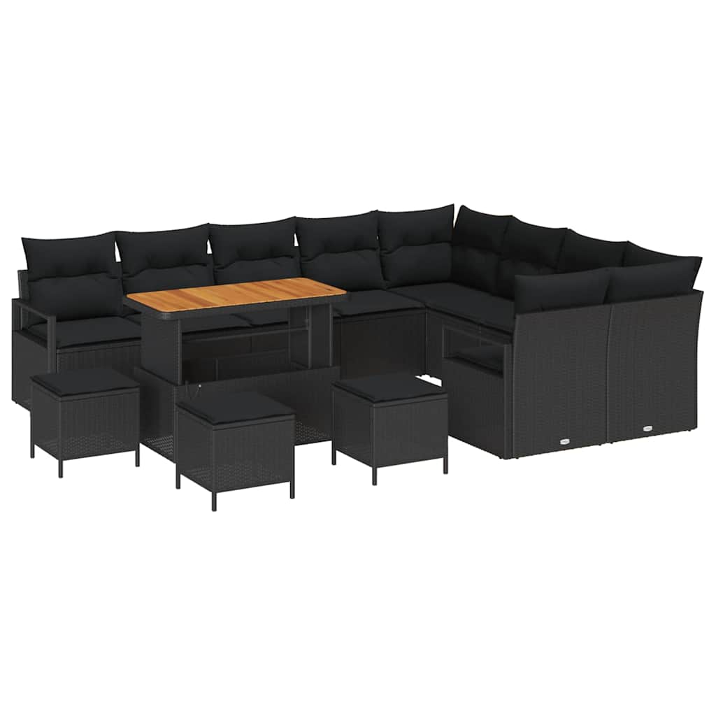Havesofa Sæt med pude 13 pcs Sort polyrattan