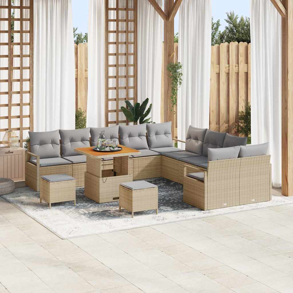 Havesofa Sæt med pude 13 pcs Beige polyrattan