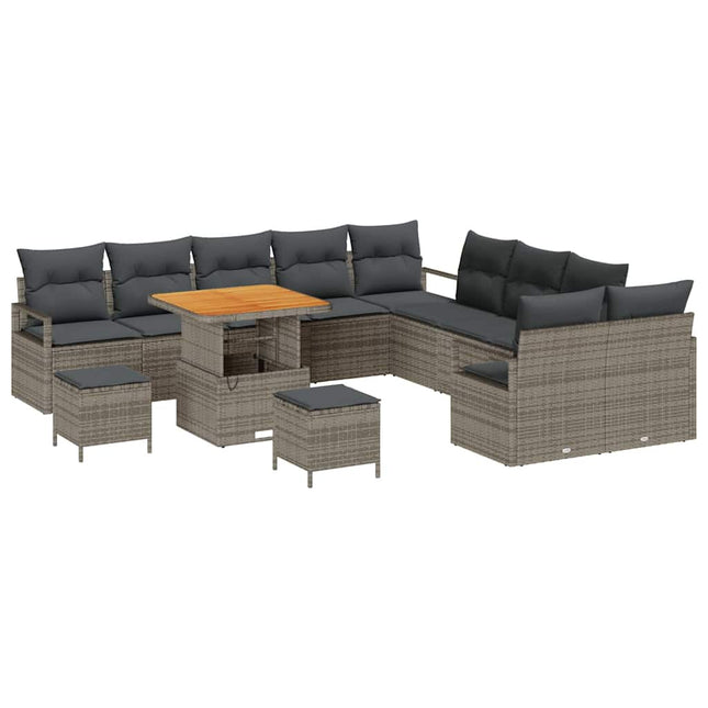 Havesofa Sæt med pude 13 pcs Grå polyrattan
