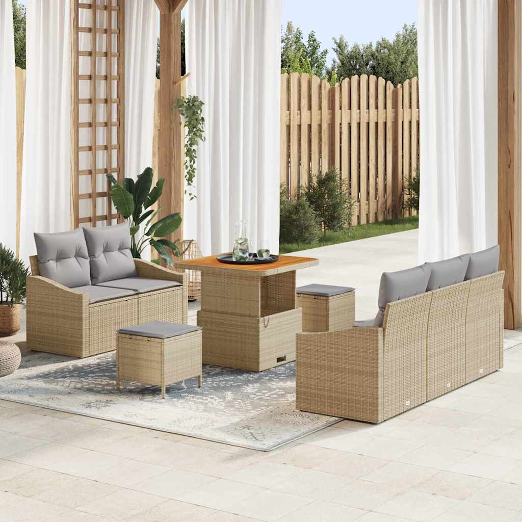 Havesofa Sæt med pude 8 pcs Beige polyrattan