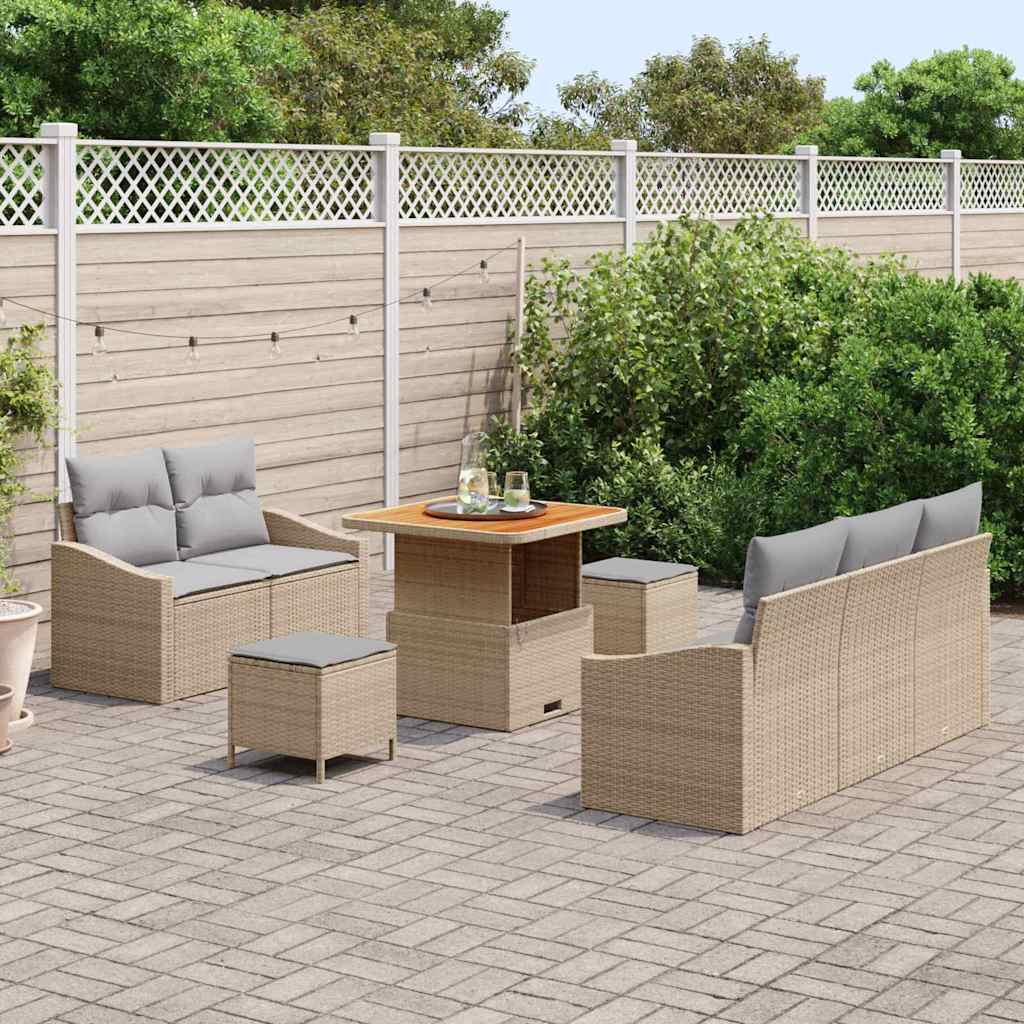 Havesofa Sæt med pude 8 pcs Beige polyrattan