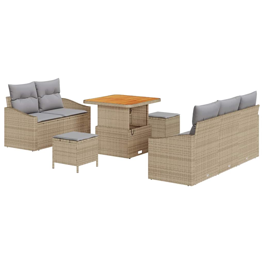 Havesofa Sæt med pude 8 pcs Beige polyrattan