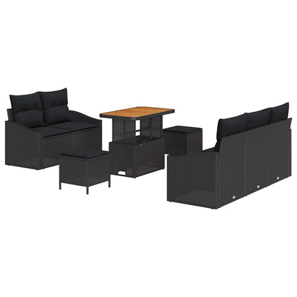 Havesofa Sæt med pude 8 pcs Sort polyrattan