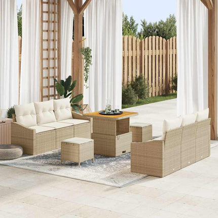 Havesofa Sæt 9 stk. Beige polyrattan