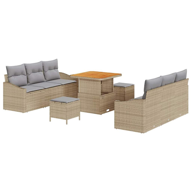 Havesofa Sæt med pude 9 pcs Beige polyrattan
