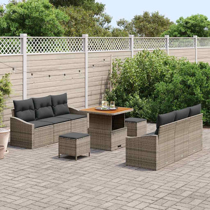 Havesofa Sæt med pude 9 pcs Grå polyrattan