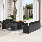 Havesofa Sæt med pude 10 pcs Sort polyrattan
