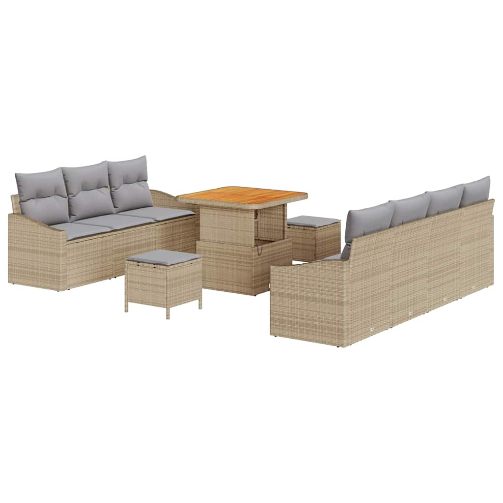 Havesofa Sæt med pude 10 pcs Beige polyrattan