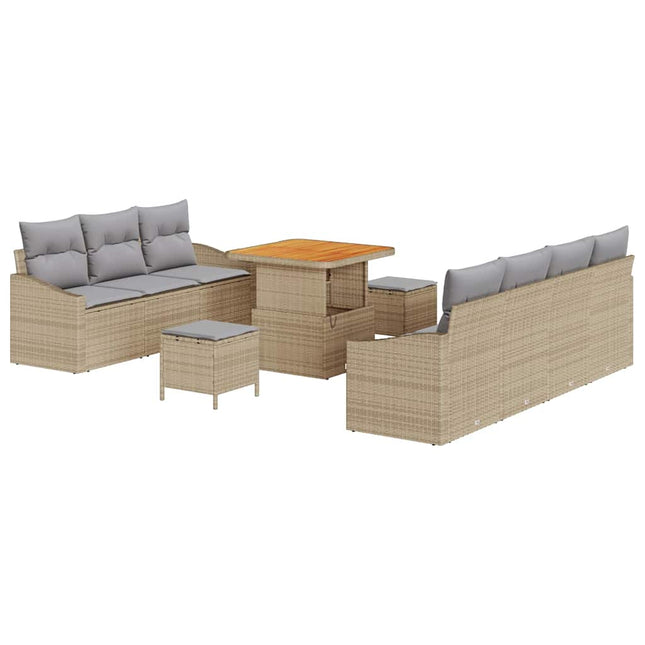 Havesofa Sæt med pude 10 pcs Beige polyrattan