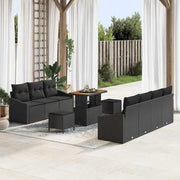 Havesofa Sæt med pude 10 pcs Sort polyrattan