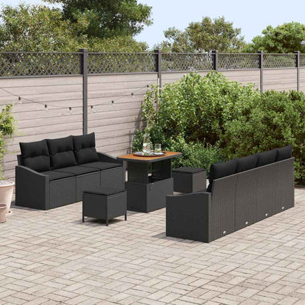 Havesofa Sæt 10 stk. Sort polyrattan