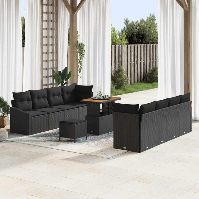 Havesofa Sæt med pude 11 pcs Sort polyrattan