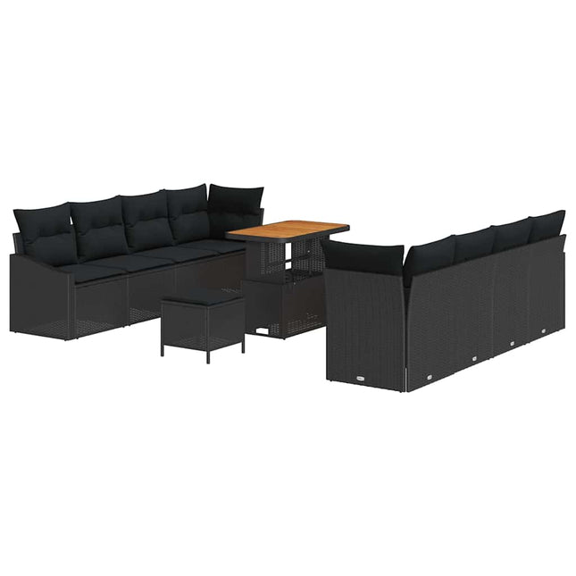 Havesofa Sæt med pude 11 pcs Sort polyrattan