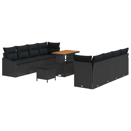 Havesofa Sæt med pude 11 pcs Sort polyrattan