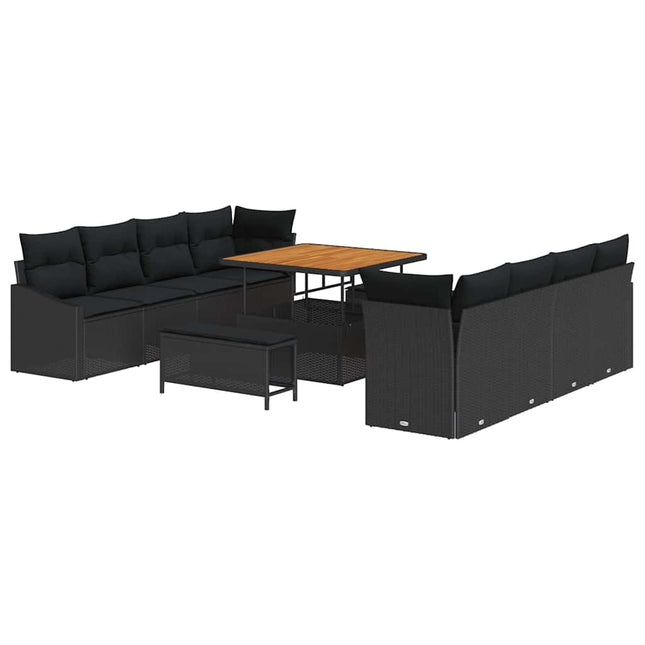 Havesofa Sæt med pude 11 pcs Sort polyrattan