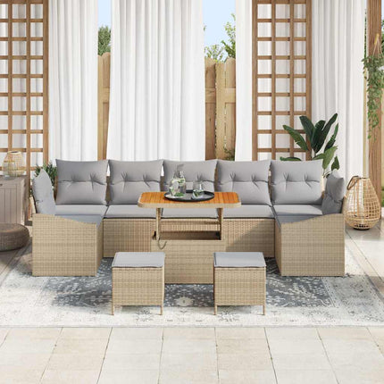 Havesofa Sæt med pude 10 pcs Beige polyrattan