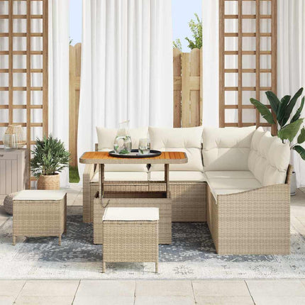 Havesofa Sæt med pude 8 pcs Beige polyrattan