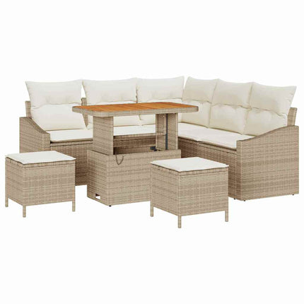 Havesofa Sæt med pude 8 pcs Beige polyrattan