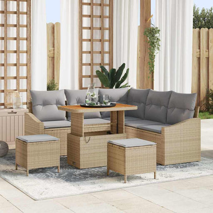 Havesofa Sæt med pude 8 pcs Beige polyrattan