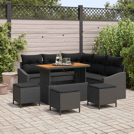 Havesofa Sæt 9 stk. Sort polyrattan