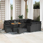 Havesofa Sæt med pude 12 pcs Sort polyrattan