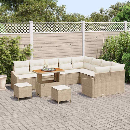Havesofa Sæt med pude 12 pcs Beige polyrattan