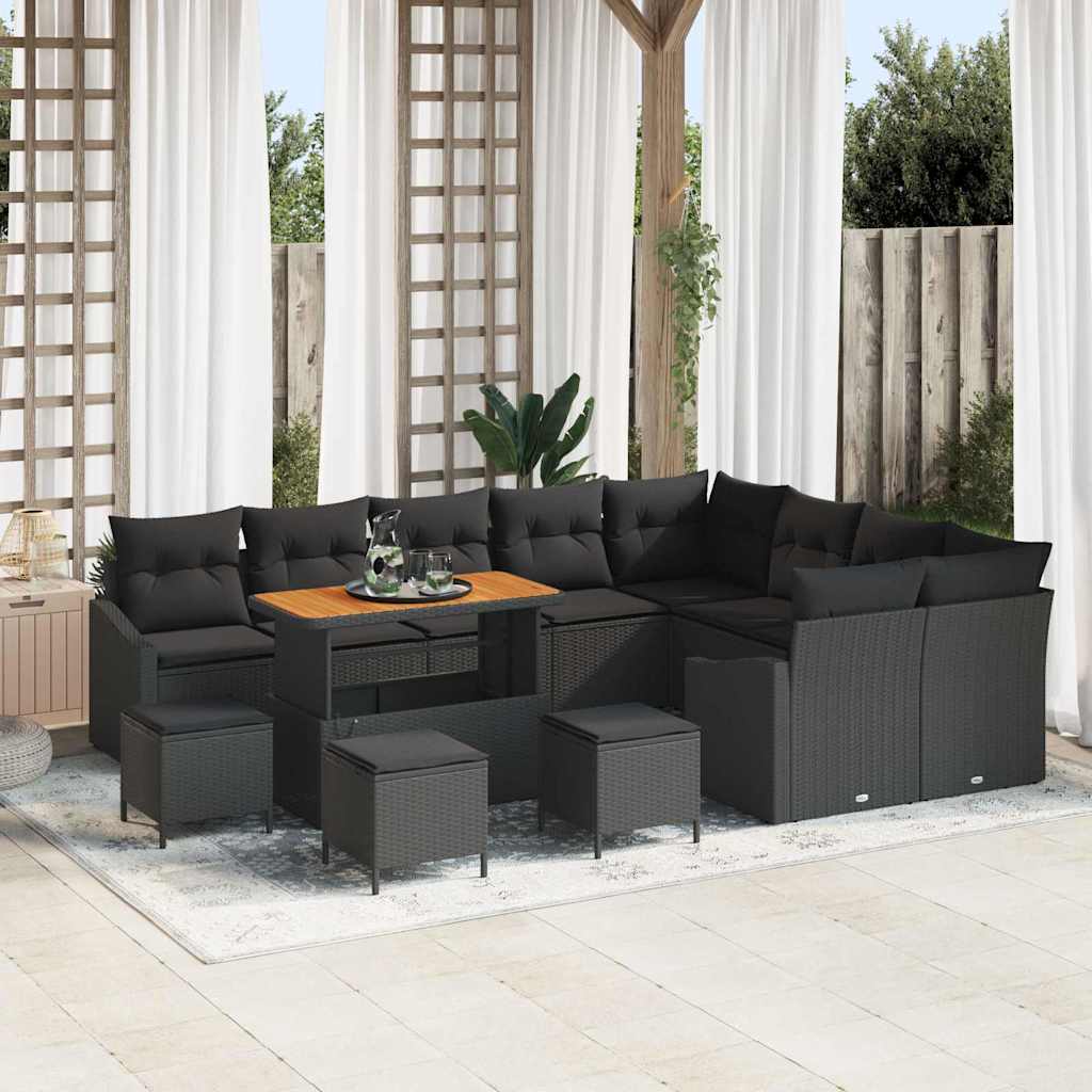 Havesofa Sæt med pude 13 pcs Sort polyrattan