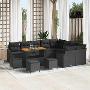 Havesofa Sæt med pude 13 pcs Sort polyrattan