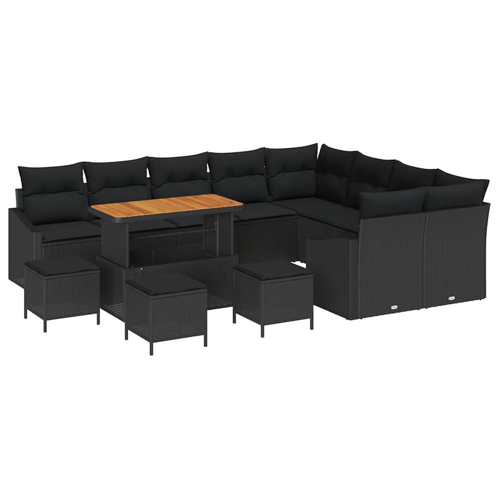 Havesofa Sæt med pude 13 pcs Sort polyrattan