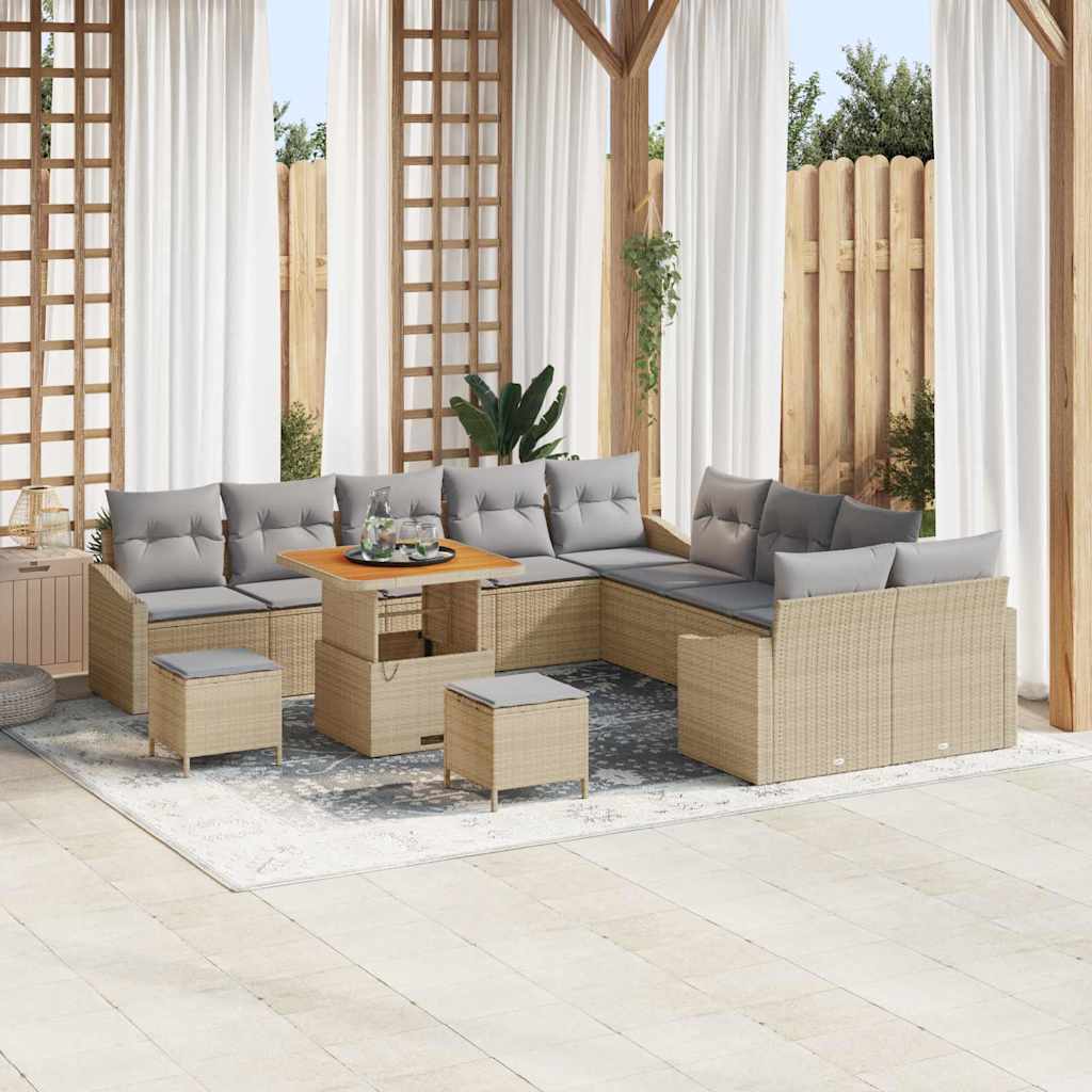 Havesofa Sæt med pude 13 pcs Beige polyrattan