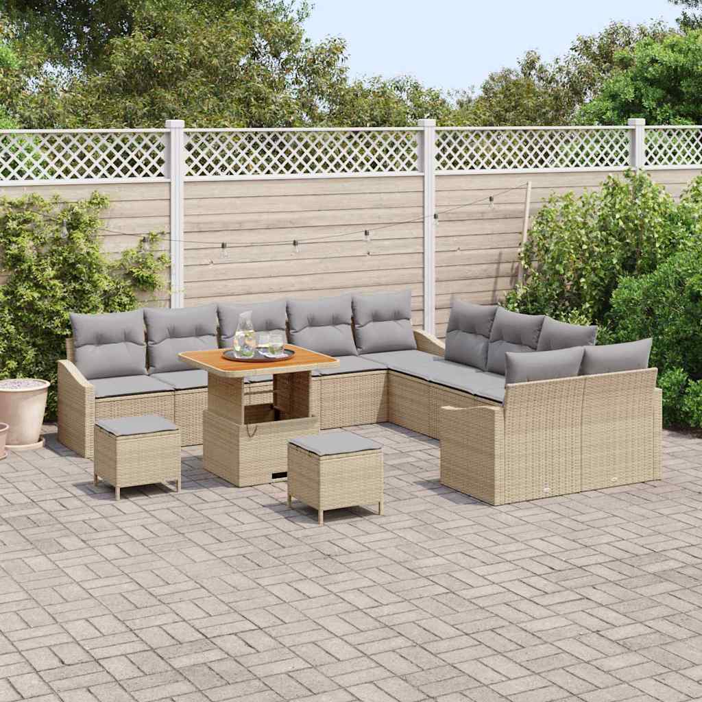 Havesofa Sæt med pude 13 pcs Beige polyrattan