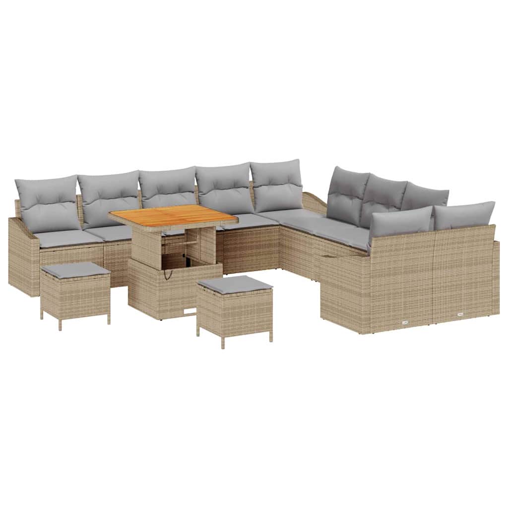 Havesofa Sæt med pude 13 pcs Beige polyrattan