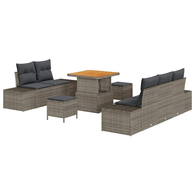 Havesofa Sæt med pude 8 pcs Grå polyrattan