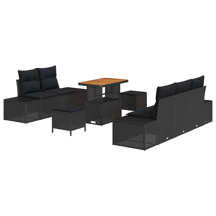 Havesofa Sæt med pude 8 pcs Sort polyrattan