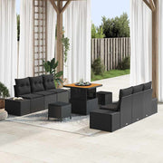 Havesofa Sæt med pude 9 pcs Sort polyrattan
