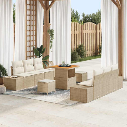 Havesofa Sæt 9 stk. Beige polyrattan