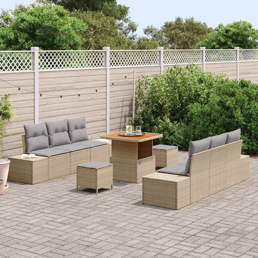 Havesofa Sæt med pude 9 pcs Beige polyrattan
