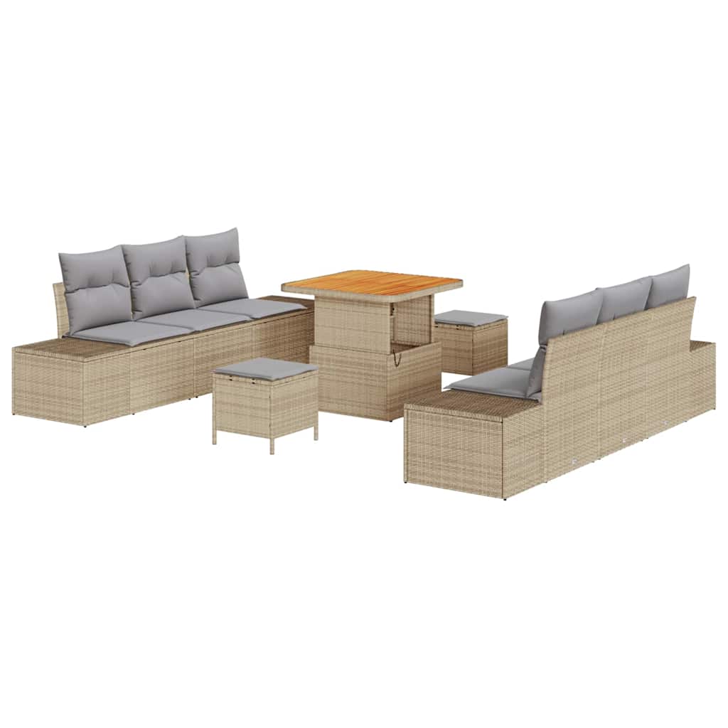 Havesofa Sæt med pude 9 pcs Beige polyrattan