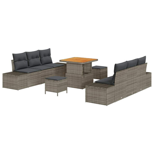 Havesofa Sæt med pude 9 pcs Grå polyrattan