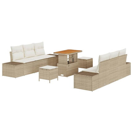 Havesofa Sæt med pude 9 pcs Beige polyrattan
