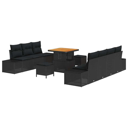 Havesofa Sæt med pude 10 pcs Sort polyrattan