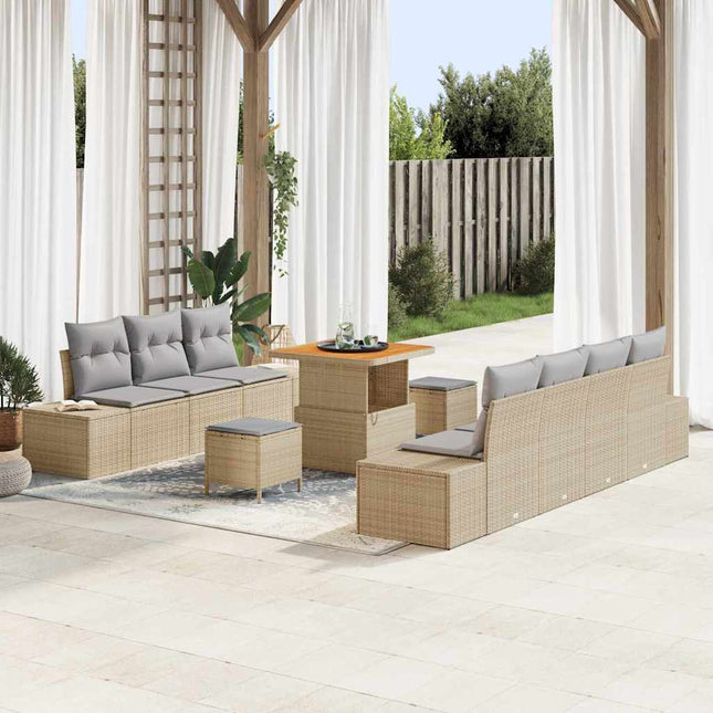 Havesofa Sæt med pude 10 pcs Beige polyrattan