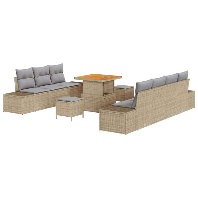 Havesofa Sæt med pude 10 pcs Beige polyrattan