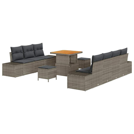 Havesofa Sæt med pude 10 pcs Grå polyrattan