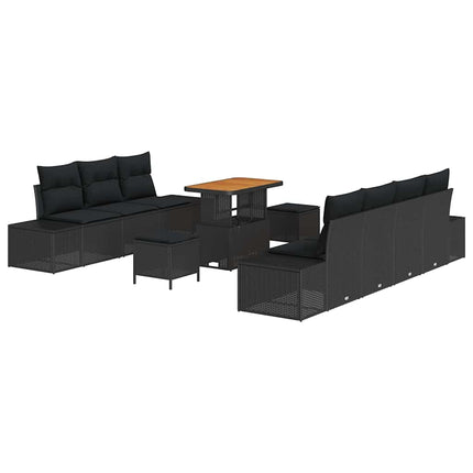 Havesofa Sæt med pude 10 pcs Sort polyrattan